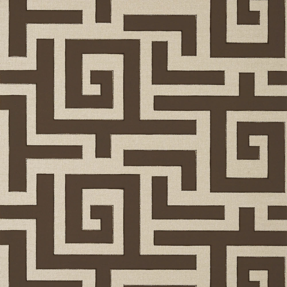 Patterned fabric with brown and white geometric design