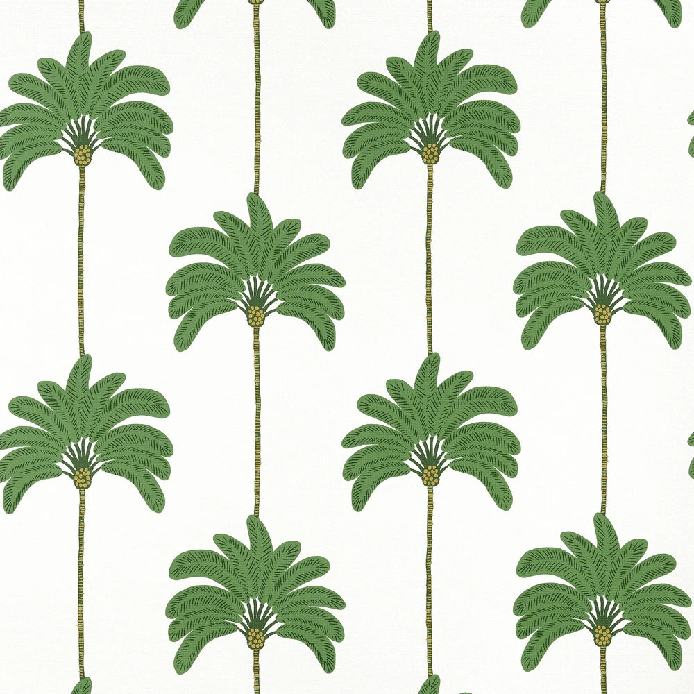 Pattern of green palm trees on a white background