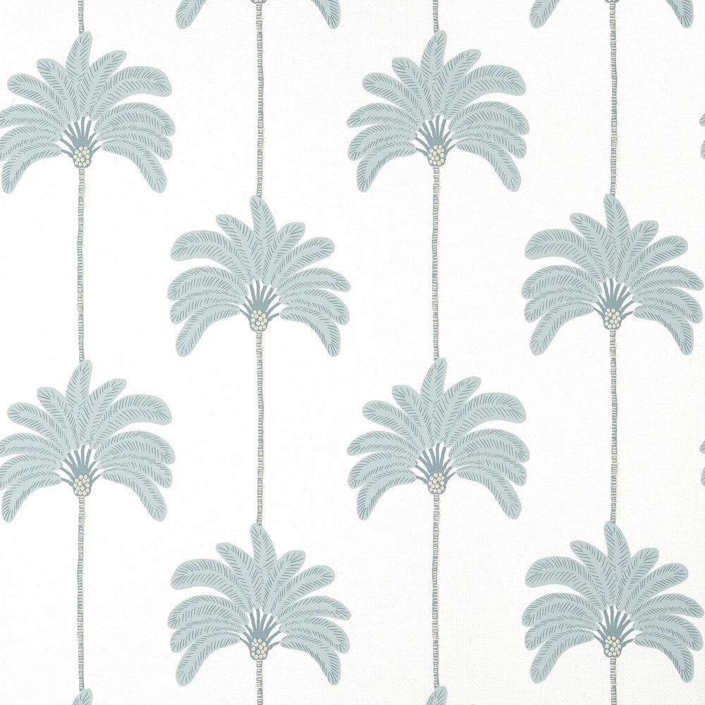 Pattern of palm trees in light blue on a white background