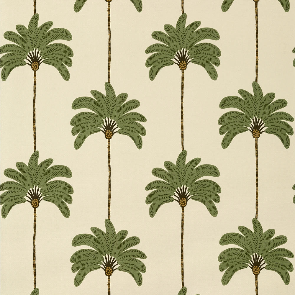 Pattern of green palm trees on a beige background