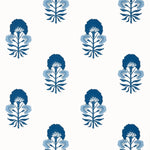 Blue floral block print on white