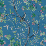 chinoiserie print with a bird featuring greens and blue