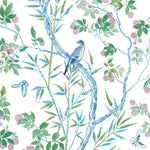 chinoiserie print with a bird featuring greens and blue