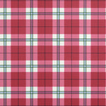 A repeating tartan plaid pattern with alternating blocks of red and pink, separated by thin dark lines, with white and pale blue vertical and horizontal accents.