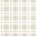 A repeating plaid pattern in warm off-white, cream, and light beige with thin gray intersecting lines.