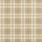 A repeating plaid pattern in warm beige, cream, and tan with thin brown and gray intersecting lines.