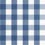 A close-up of a blue and white gingham checkered wallpaper pattern 
