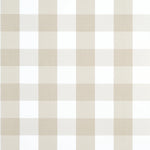 A close-up of a gingham check pattern in warm beige and white