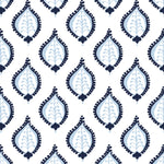 Pattern of blue and white decorative shapes on a white background