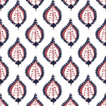 Patterned design with red and blue shapes on a white background