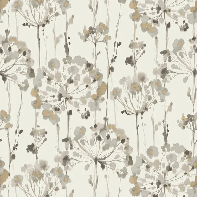 Floral pattern with gray and beige flowers on a light background