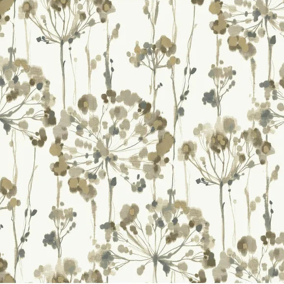 Floral pattern with brown and gray flowers on a white background