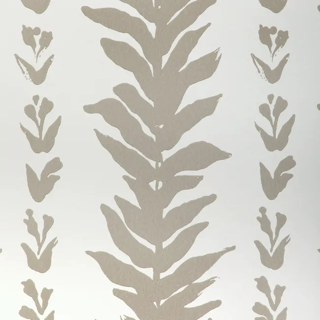 Pattern of leaf and flower shapes on a light gray background