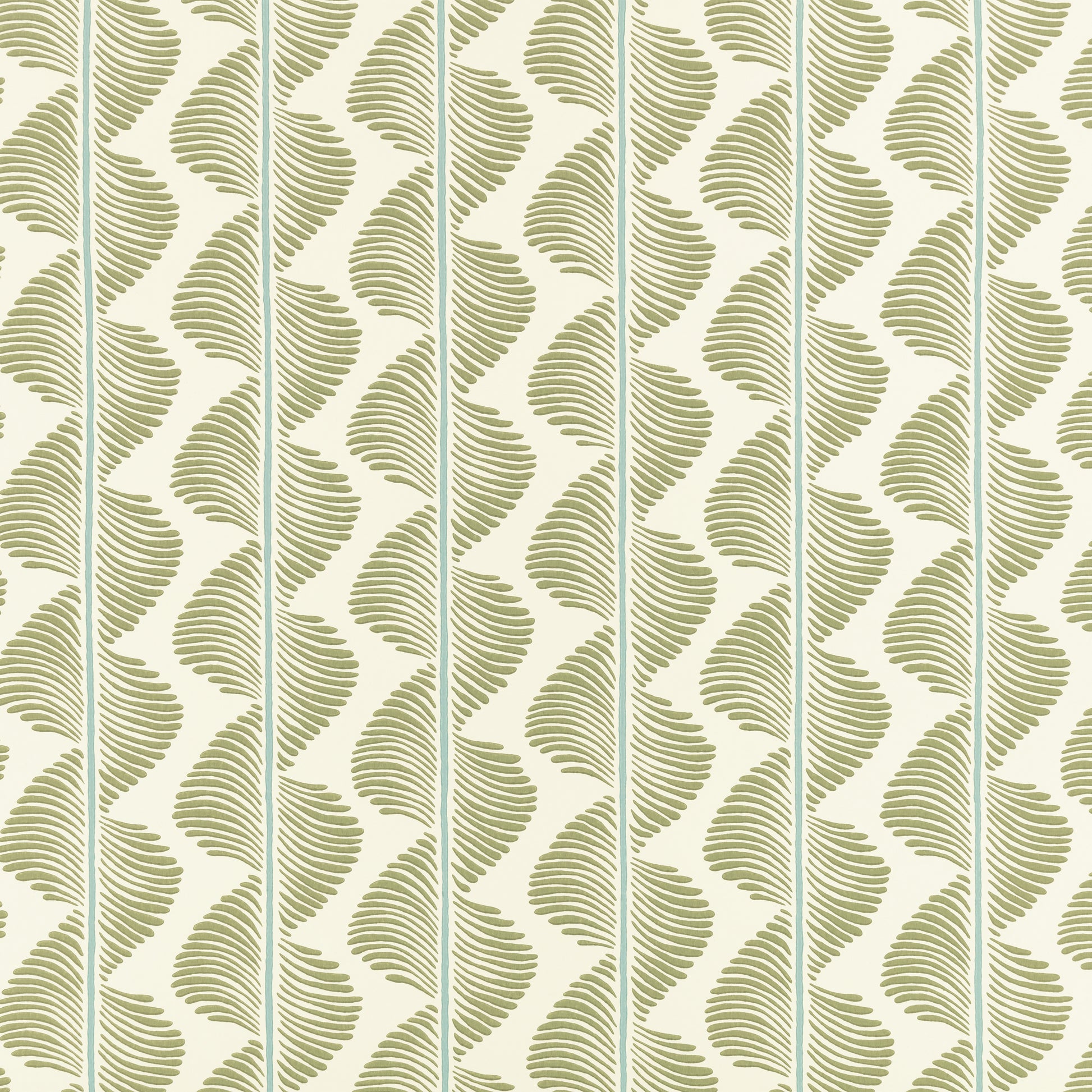 Patterned wallpaper with green leaf Stripe design on a light blue background