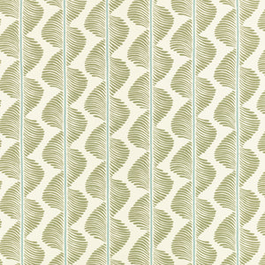 Patterned wallpaper with green leaf Stripe design on a light blue background