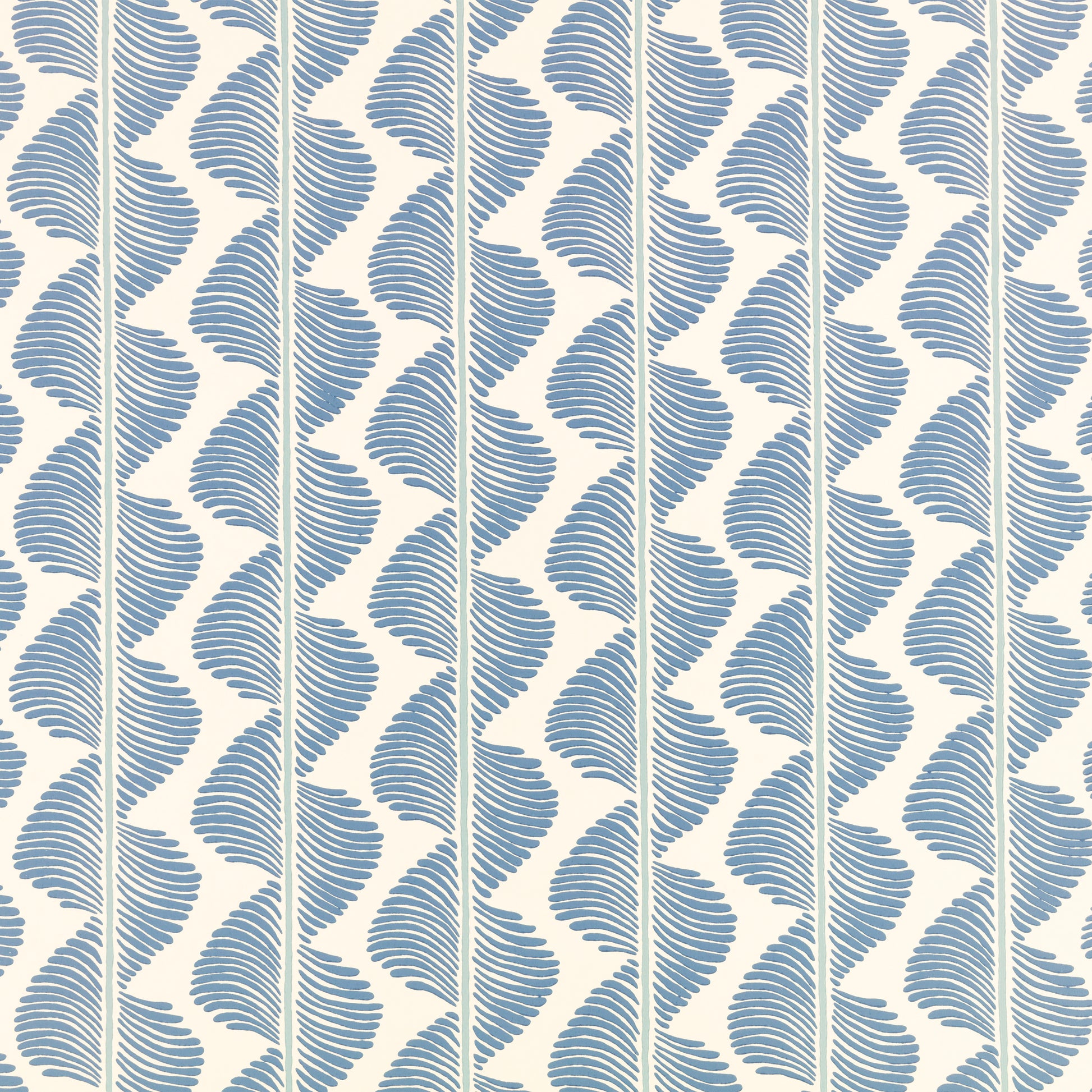 Blue and white patterned wallpaper with wavy lines
