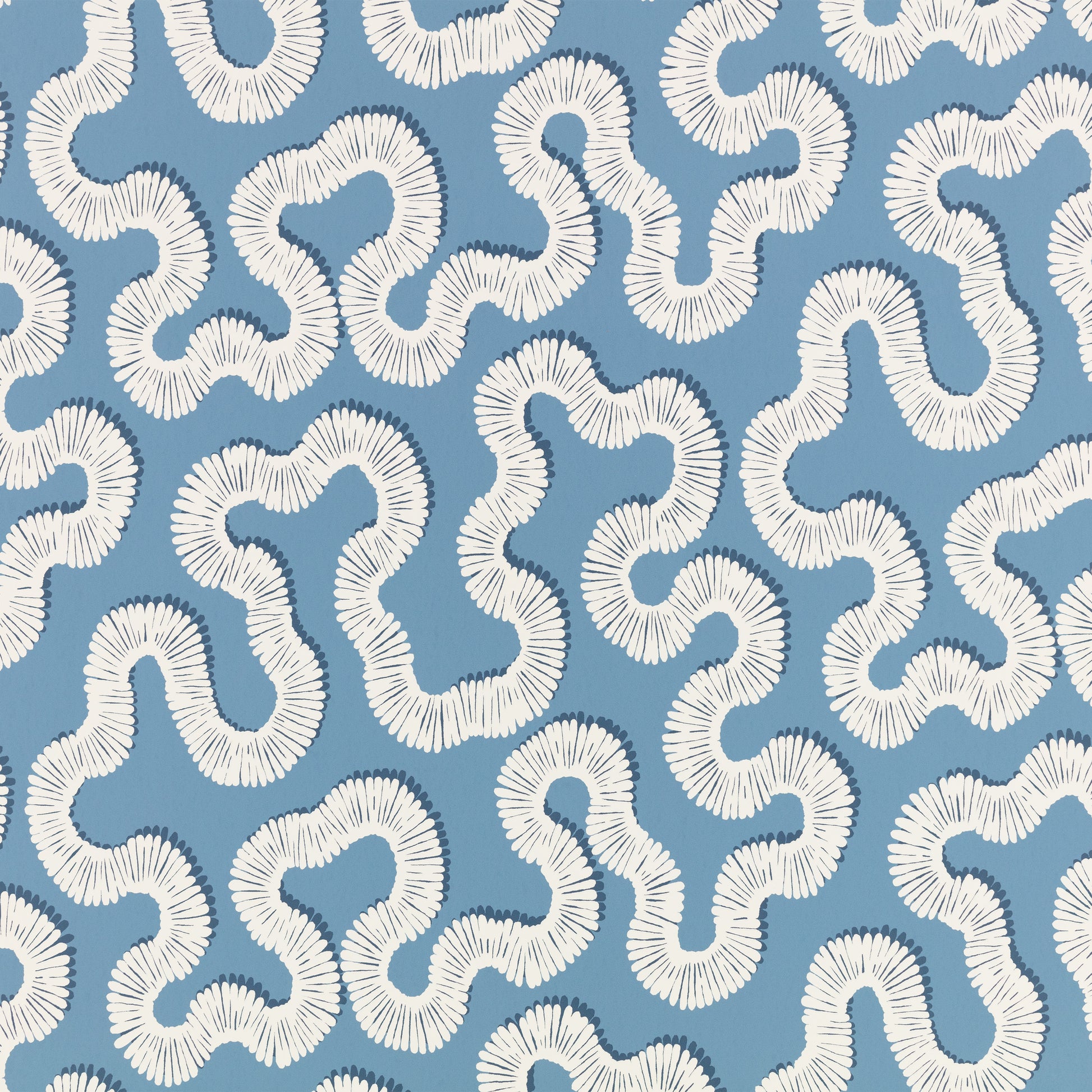 White wavy line pattern on a blue background