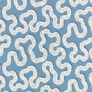 White wavy line pattern on a blue background