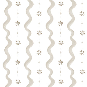 Decorative pattern with wavy lines and floral elements on a light background