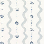 Decorative pattern with wavy lines and floral elements on a light blue background