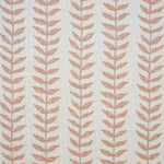 Fabric swatch with a leaf pattern in rose gold on a white fabric  background