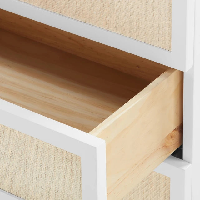 Wooden shelf with woven texture on a white background
