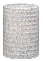 Round decorative stool with floral pattern on a white background
