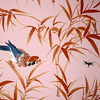 Bamboo & Birds Wallpaper Sample - Pink/Orange
