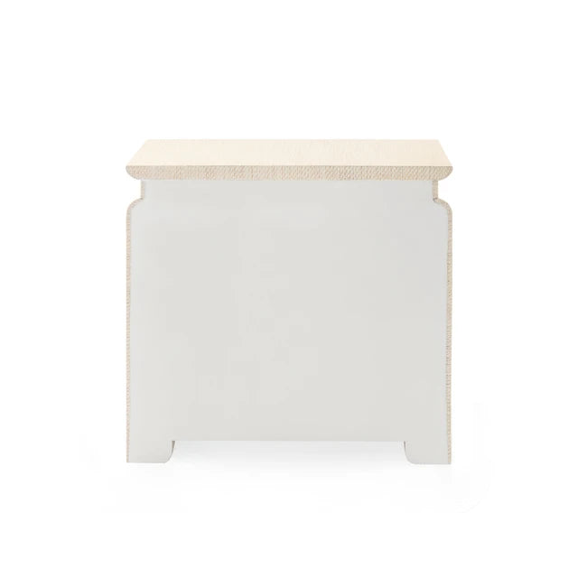 back of raffia side table- unfinished white back 