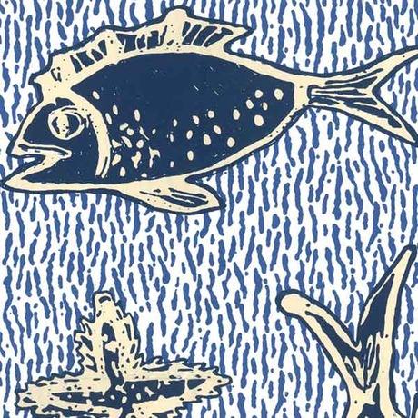 Fish wallpaper design on a textured blue background